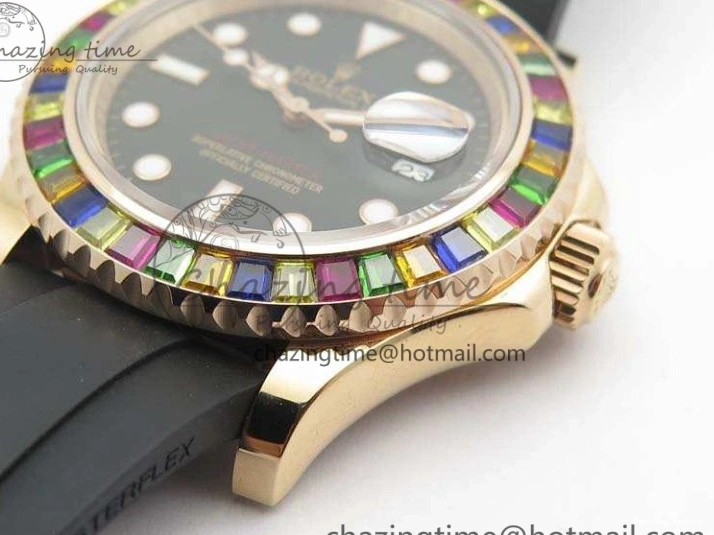 0209 GoodFit Yacht-Master 40mm 116695SATS BP Maker Best Edition Crystal Bezel On Black Rubber Strap Swiss ETA 3555